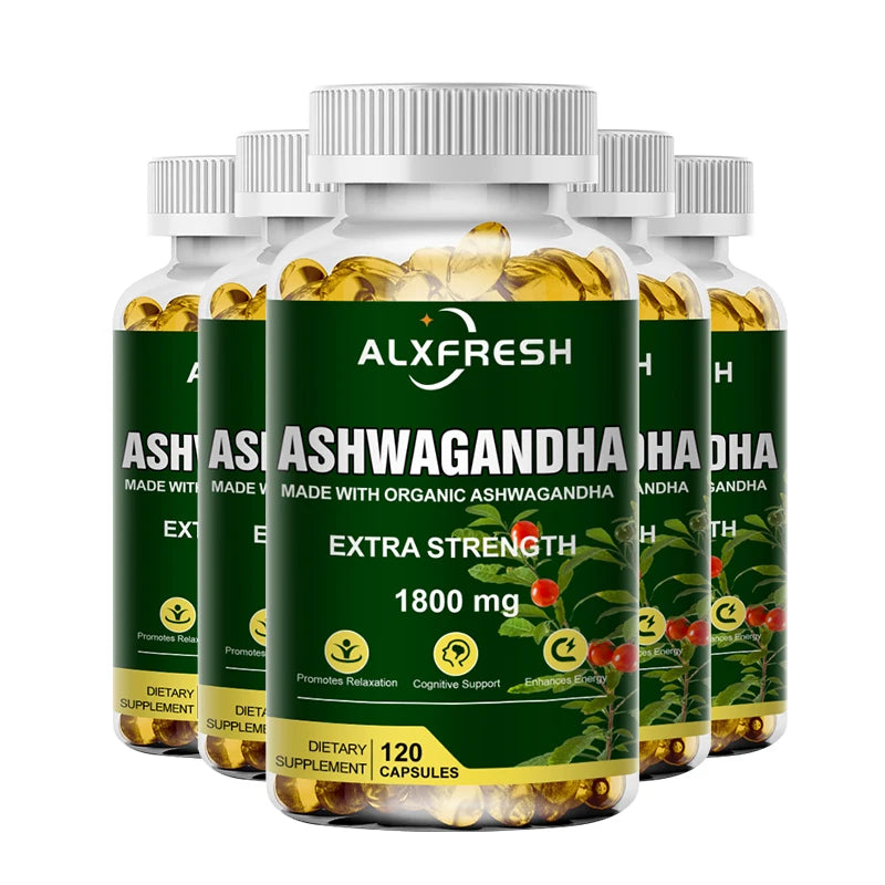 Pure Organic Ashwagandha Root Extract Capsule 1800Mg Supplement Help Stress, Focus, Brain, Energy Support Sleep Health