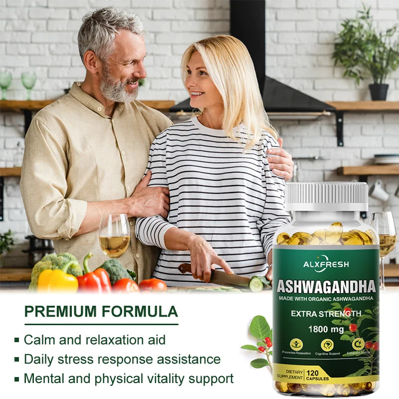 Pure Organic Ashwagandha Root Extract Capsule 1800Mg Supplement Help Stress, Focus, Brain, Energy Support Sleep Health