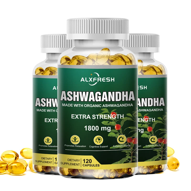 Pure Organic Ashwagandha Root Extract Capsule 1800Mg Supplement Help Stress, Focus, Brain, Energy Support Sleep Health