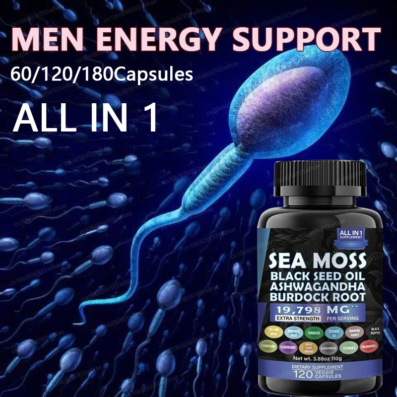 Ashwagandha Sea Moss Capsules Skin Joint Health Suppport Antioxidant Natural Nutrient with Black Seed Oil Pills