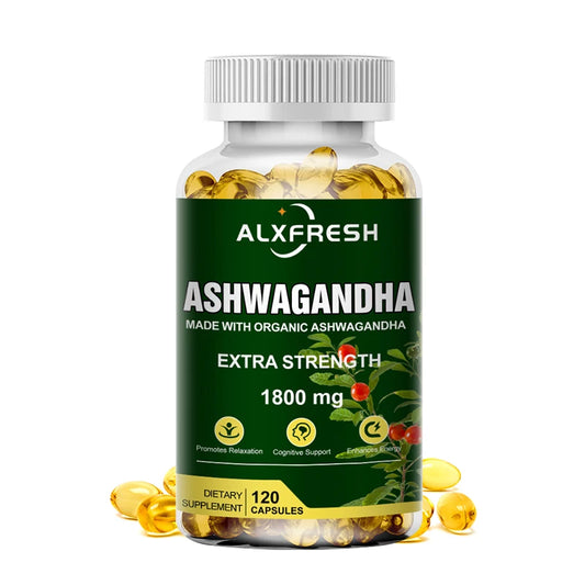 Pure Organic Ashwagandha Root Extract Capsule 1800Mg Supplement Help Stress, Focus, Brain, Energy Support Sleep Health