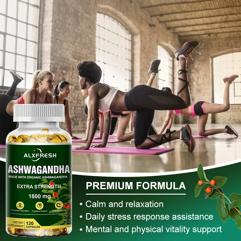 Pure Organic Ashwagandha Root Extract Capsule 1800Mg Supplement Help Stress, Focus, Brain, Energy Support Sleep Health