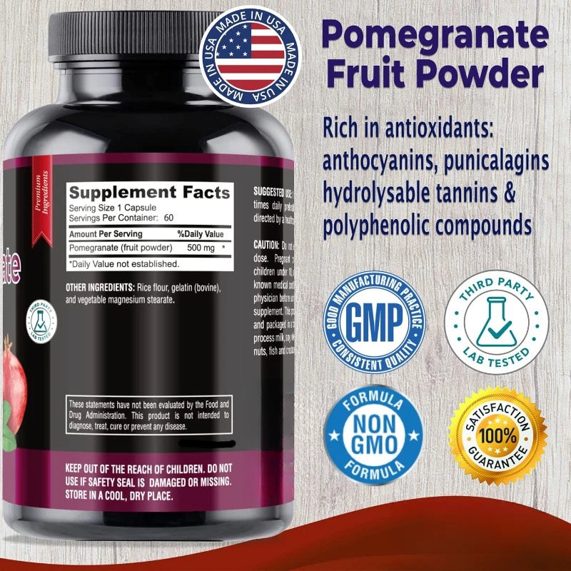 Pomegranate Capsules - 500Mg, Antioxidant food - 60 Capsules