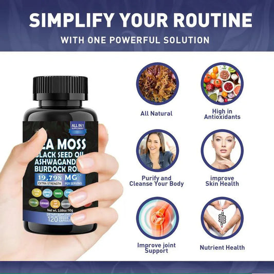 Ashwagandha Sea Moss Capsules Skin Joint Health Suppport Antioxidant Natural Nutrient with Black Seed Oil Pills