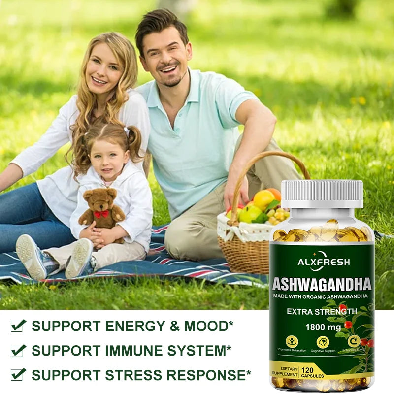 Pure Organic Ashwagandha Root Extract Capsule 1800Mg Supplement Help Stress, Focus, Brain, Energy Support Sleep Health