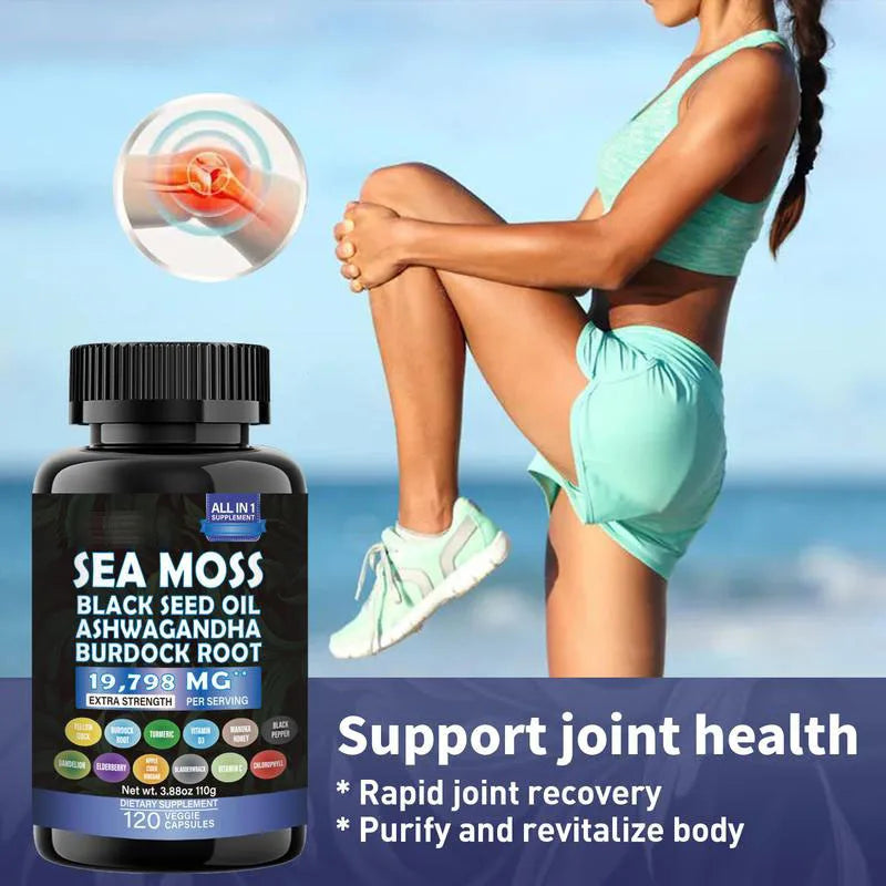 Ashwagandha Sea Moss Capsules Skin Joint Health Suppport Antioxidant Natural Nutrient with Black Seed Oil Pills